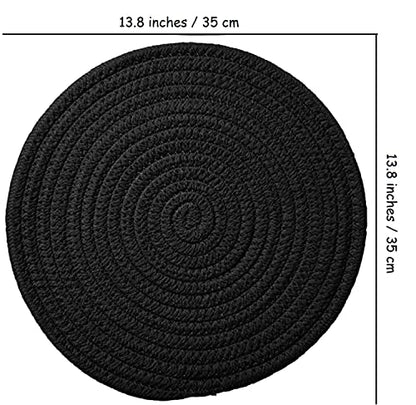 4 Pack Round Woven Placemats,13.8 inch Plate Chargers Black Thick Place Mats Cotton Rope Braided Tablemats Rattan Tablemats Black Weave Placemats for Dining Table - color: Black, size: Round Set of 4