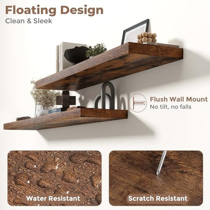 72 Inch Floating Shelves, 12"Deep Wall Shelf, 80 Lbs Capacity, Brown, 2pcs - color: Brown, size: 72"Wx12"Dx1.5"H
