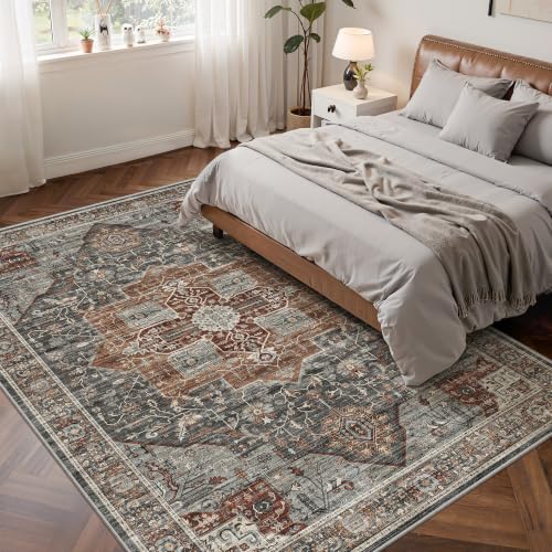 Roxstand 7x9 Washable Area Rugs, Non Slip Living Room Rug Grey/Brown/Tan - color: Grey/Brown/Tan, size: 7' x 9' (Rectangular)