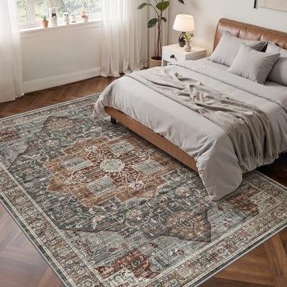 Roxstand 7x9 Washable Area Rugs, Non Slip Living Room Rug Grey/Brown/Tan - color: Grey/Brown/Tan, size: 7' x 9' (Rectangular)