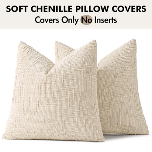 MIULEE Chenille Textured Throw Pillow Covers Beige 16x16 Set of 2 - color: Beige, size: 16" x 16" (Pack of 2)