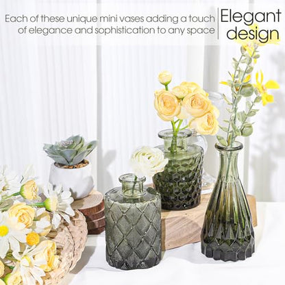 TBWIND 12pcs Green Glass Bud Vases Set, Small Vases for Flowers - color: Green-12pcs, size: 12Pcs