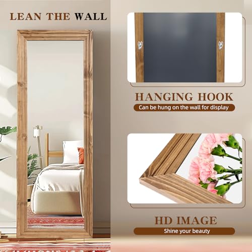 65x24in Full Length Mirror, 3-Tier Stepped Solid Wood Frame - color: Light Brown, size: 65"L x 24"W