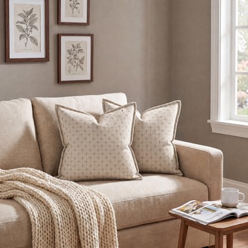 AVOIN colorlife Beige Flange Edge Throw Pillow Covers 18x18 Inch 2PC - color: Beige, size: 18" x 18" (Pack of 2)