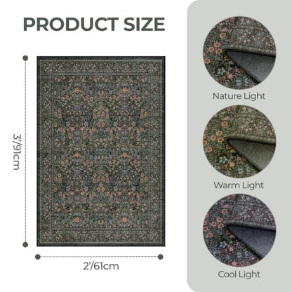 2x3 Kitchen Rugs Floral Small Washable Entryway Rug Runner, Black - color: Black, size: 2' x 3' (Rectangular)