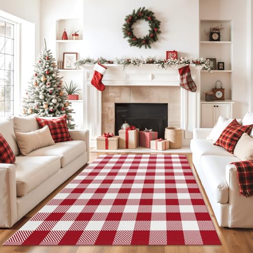Outdoor Rugs, Red and White Area Rug Checkered 4’ x 6’ - color: Red & White, size: 4' x 6' (Rectangular)