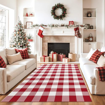 Outdoor Rugs, Red and White Area Rug Checkered 4’ x 6’ - color: Red & White, size: 4' x 6' (Rectangular)