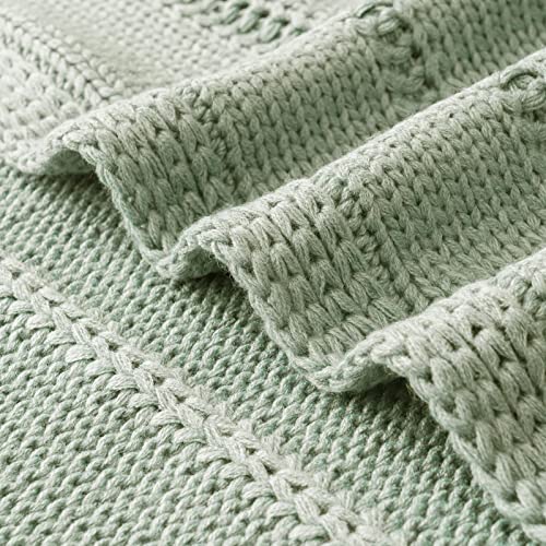 RECYCO Cable Knit Throw Blanket, Sage Green, 60"x80" - color: Sage Green, size: 60"x80"