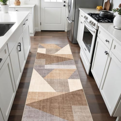 3x6 Washable Geometric Area Rug - Non-Slip Backing Hallway Rugs Tan Beige - color: Tan Beige, size: 3' x 6' (Rectangular)