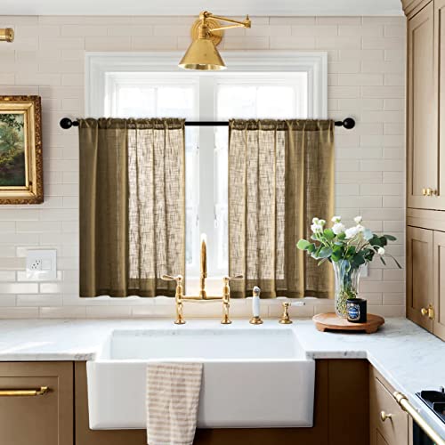 XTMYI Country Kitchen Curtains Burlap Linen Woven Textured Cabin Bathroom Farmhouse Decor Cafe Curtain Tiers Short Rustic Curtains for Small Window,Camal,36 Inch Length - color: Tan, size: 25"W x 36"L (Pack of 2)
