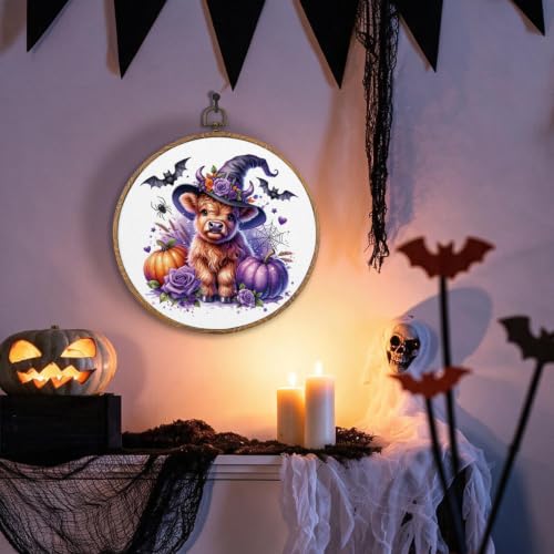 Halloween Highland Cow Round Wall Art, Halloween Pictures Wall Decor - color: Highland Cow-1