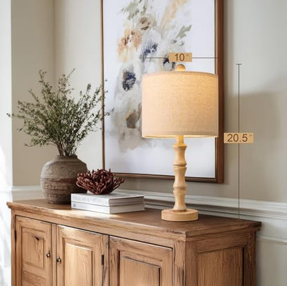 BOBOMOMO 20.5" Farmhouse Table Lamps Set of 2, Rustic Nightstand Lamps with Wood Grain Resin Base & Linen Shade, Small Bedside Lamps for Bedroom, Living Room, Apartment Side Table & Small Spaces - color: SMALL 20.5"-Burlywood Color