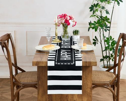 Letjolt Happy Birthday Table Runner 72 Inches, Black Striped (Pack of 2) - color: Black Stripe, size: 12x72 Inches (Pack of 2)