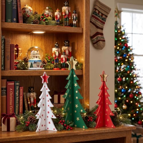 DECSPAS Christmas Decorations Indoor, 3 PCS 11 Inches Large Size Wood Christmas Trees for Centerpiece Table Decor, Wooden Xmas Tree for Winter Decor, Home, Tabletop, Mantel, Shelf, Gifts