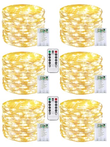 6 Pack 60 LED Fairy Lights Battery Operated with Remote, 20 FT Warm White - color: Warm White, size: 6PK（60LED with Remote）