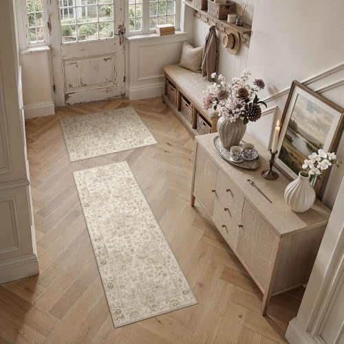 2 Piece Beige Neutral Kitchen Rug Set - color: Neutral | Beige, size: 24"x36"+24"x72"