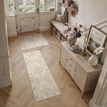 2 Piece Beige Neutral Kitchen Rug Set - color: Neutral | Beige, size: 24"x36"+24"x72"