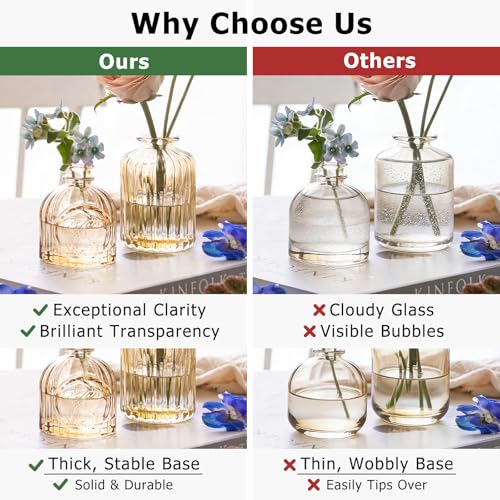 SUPMIND 16Pcs Amber Bud Vases Set, Small Glass Vases Bulk for Centerpieces - color: Goldamber
