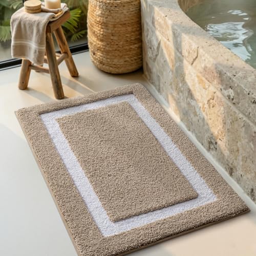 LUMI Bathroom Rug, Non Slip Absorbent Bath Mat, Khaki, 16"x24" - color: Khaki, size: 16"x24"