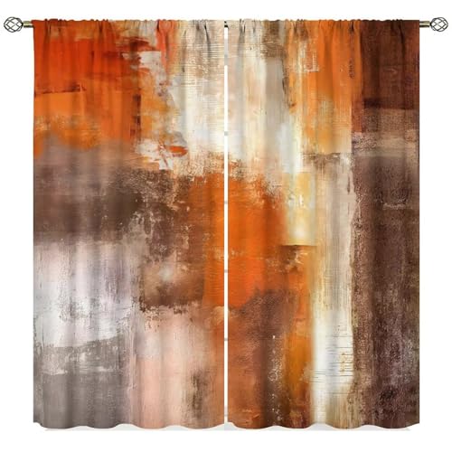 Burnt Orange Curtains, Vintage Abstract Art Painting Window Treatments for Kitchen Bedroom Living Room 2 Panel Sets,42x45 Inch Decor - color: Geometric-16, size: 21"W x 44.5"L (Pack of 2)