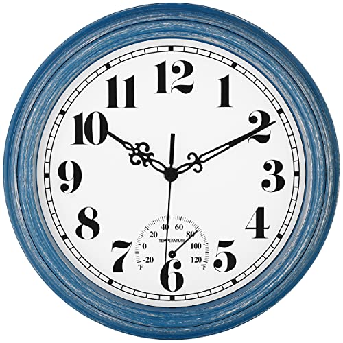 zyzamay 12 Inch Indoor Outdoor Battery Operated Wall Clocks, Blue - color: Blue