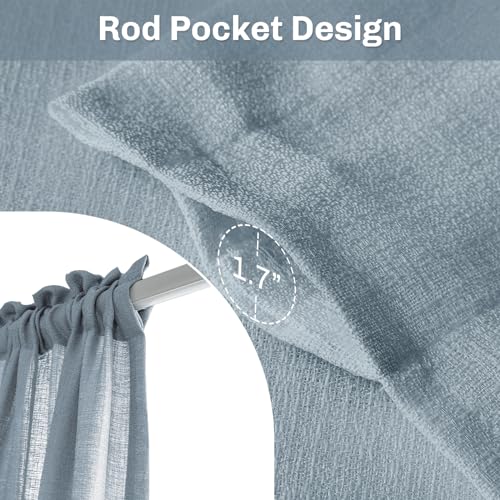 Melodieux Dusty Blue Semi Sheer Curtain Valance for Kitchen Cafe Small Windows Linen Rustic Rod Pocket Valance, 52 by 18 Inch, 1 Panel - color: Dusty Blue, size: 52"W x 18"L (Pack of 1)