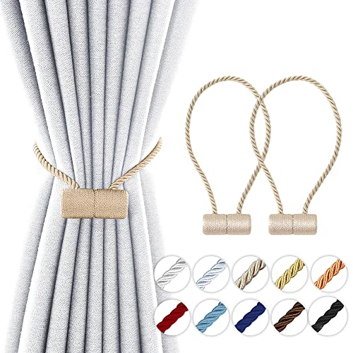 18 Inch Strong Magnetic Curtain Tiebacks, Curtain Holdbacks Modern Upgrade Strong 2021 New Twisted Style Decorative Drapery Rope Tie Backs(2 Pack Beige) - color: Beige