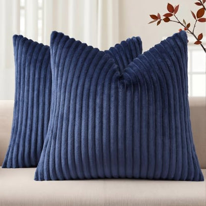 Simmore Fall Soft Blue Flannel Throw Pillow Covers 18X18 Set of 2 - color: Blue, size: 18" x 18" (Pack of 2)