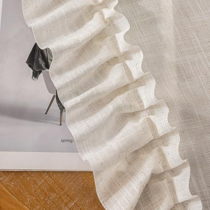 TERLYTEX Farmhouse Linen Curtains with Ruffled Edges 47 x 84 Inch, 2 Panels - color: Natural Linen, size: 47"W x 84"L (Pack of 2)