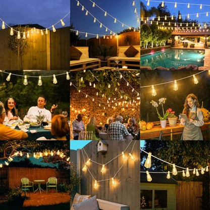 Brightever 100FT Outdoor String Lights 52 Bulbs, Waterproof Patio Lights - color: White Wire Warm White, size: 100FT