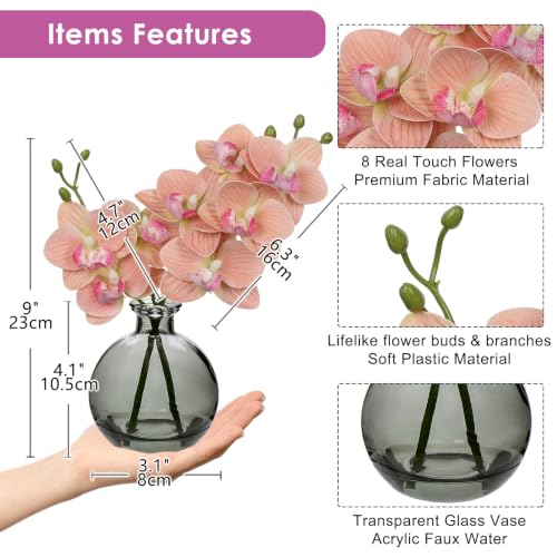 Oairse Pink Rose Orchid Artificial Flower Faux Orchid Arrangement with Vase - color: Pink Rose/Black Vase