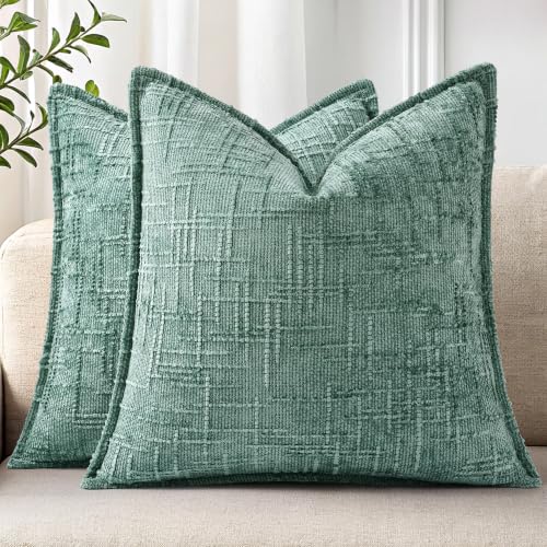 decorUhome Chenille Decorative Throw Pillow Covers 24x24 Set of 2, Aqua - color: Aqua, size: 24" x 24" (Pack of 2)