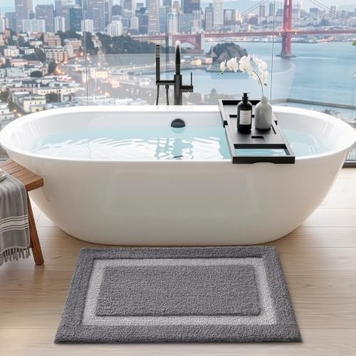 LUMI Bathroom Rug, Non Slip Absorbent Bath Mat, Dark Grey, 24"x43" - color: Dark Grey, size: 24"x43"