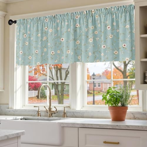 Dusty Green Ditsy Floral Blackout Window Valance Curtain, Wildflower - color: Flower 8, size: 52"W x 18"L (Pack of 1)