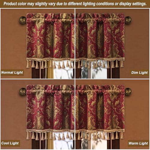 Loom and Mill Classic Chenille Damask Valances for Windows, Red, 54"x18" - color: Florence-red