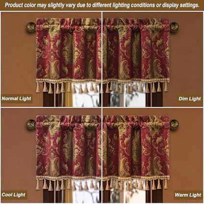 Loom and Mill Classic Chenille Damask Valances for Windows, Red, 54"x18" - color: Florence-red
