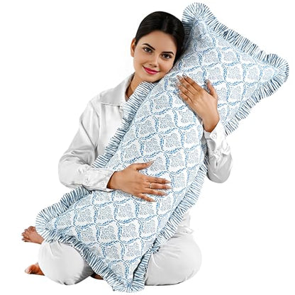 CPC Indigo Regal Block Print Ruffle Sham Pillow Cover 14x36 Inch, Pack of 1 - color: Indigo Regal, size: 36" x 14" (Pack of 1)