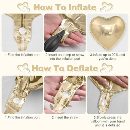 Champagne Gold Heart Foil Balloons,12Pcs 18Inch Heart Shaped Balloons - color: Light Gold
