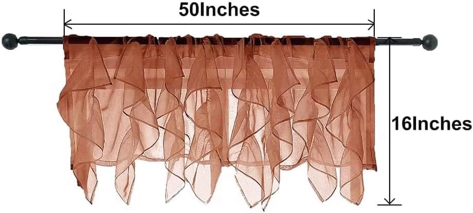 PearAge Ruffled Voile Semi Sheer Curtain Valance, Living Room Kitchen Shabby Chic Ruffle Valance Curtains, Cascade Window Valance Great for Girls Daughters Bedroom 50x16 Inches (Red) - color: Red