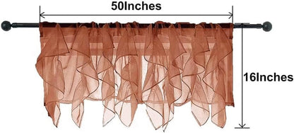 PearAge Ruffled Voile Semi Sheer Curtain Valance, Living Room Kitchen Shabby Chic Ruffle Valance Curtains, Cascade Window Valance Great for Girls Daughters Bedroom 50x16 Inches (Red) - color: Red