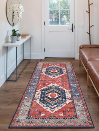 SERISSA 2x6 Washable Non Slip Boho Runner Rug for Hallway，Rust - color: Rust/Multi, size: 2' x 6' (Runner)