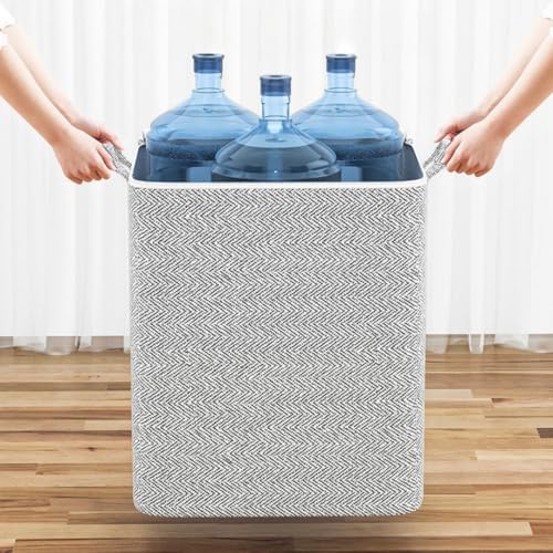 1 Pc Extra Large Foldable Storage Box With Lid, Space-Saving Fabric Collapsible Organizer Bin For Under-Bed And Closet Storage, Herringbone, 30L - size: 30L