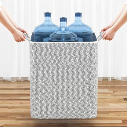 1 Pc Extra Large Foldable Storage Box With Lid, Space-Saving Fabric Collapsible Organizer Bin For Under-Bed And Closet Storage, Herringbone, 30L - size: 30L
