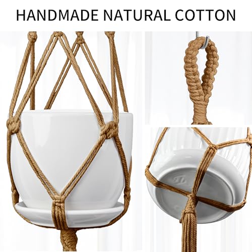 Macrame Plant Hanger - Fits 4-13 Inch Pots, 3-Pack, Brown - color: 34+41+46 Inch Brown