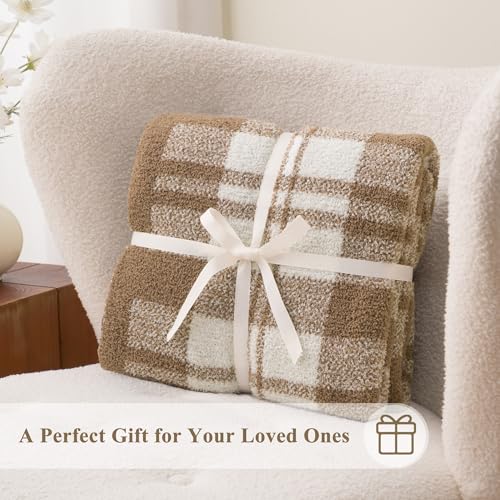 Battilo Plaid Beige Throw Blanket for Couch, Fall Blanket, 50"x60", Beige - color: Beige