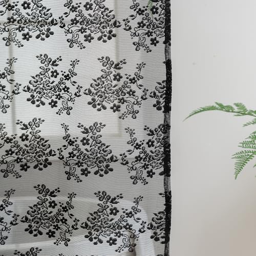 TUDECO Black Boho Lace Shower Curtain with Attached Valance, 72''W x 84''L - color: Black, size: 72"W x 84"L (Pack of 1)