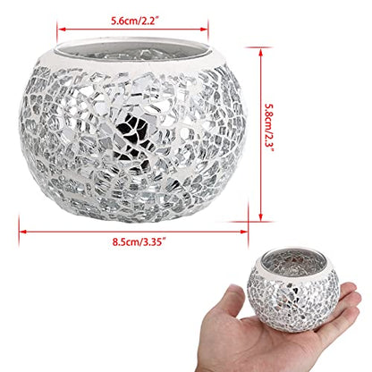 OwnMy 3PCS Mosaic Glass Tea Light Holders Round Bowl Votive Candle Holders - color: Silver