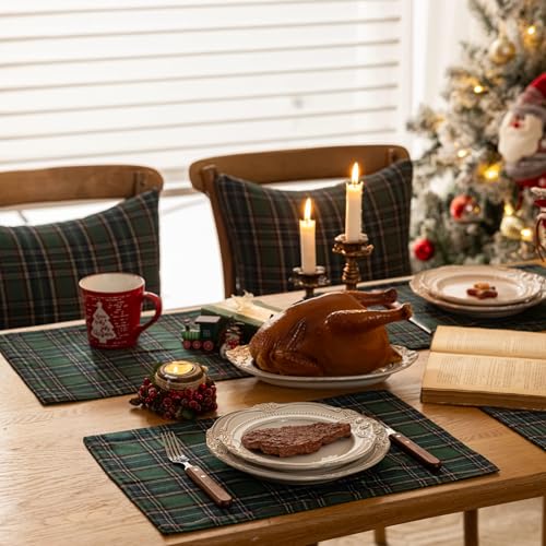 AQOTHES Christmas Plaid Placemat Set of 4 Green Blue 12x18 Inch Table Decor - color: Green Blue Plaid