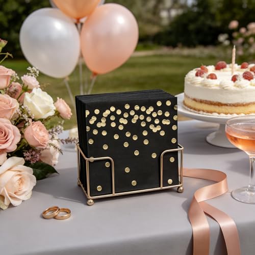 80 Pack of White Paper Cocktail Napkins with Gold Foil Polka Dot Confetti，Polka Dot Party Supplies(5 x 5 in，3-ply) (Black) - style: Black Gold Dot