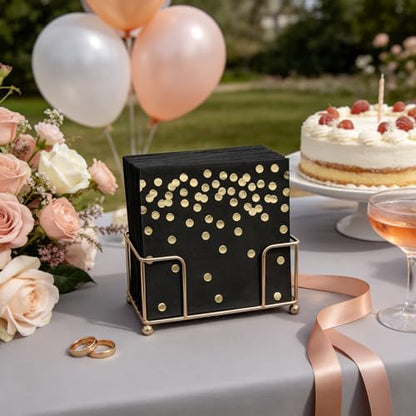 80 Pack of White Paper Cocktail Napkins with Gold Foil Polka Dot Confetti，Polka Dot Party Supplies(5 x 5 in，3-ply) (Black) - style: Black Gold Dot